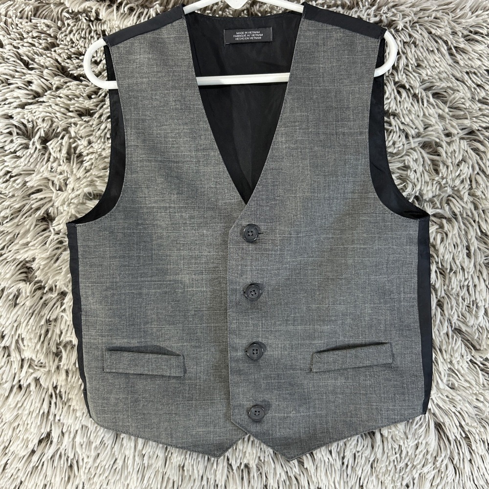 Van Heusen Boys‎ Suit Vest 4 Button Size 6 Gray Formal Casual Preppy Sleeveless